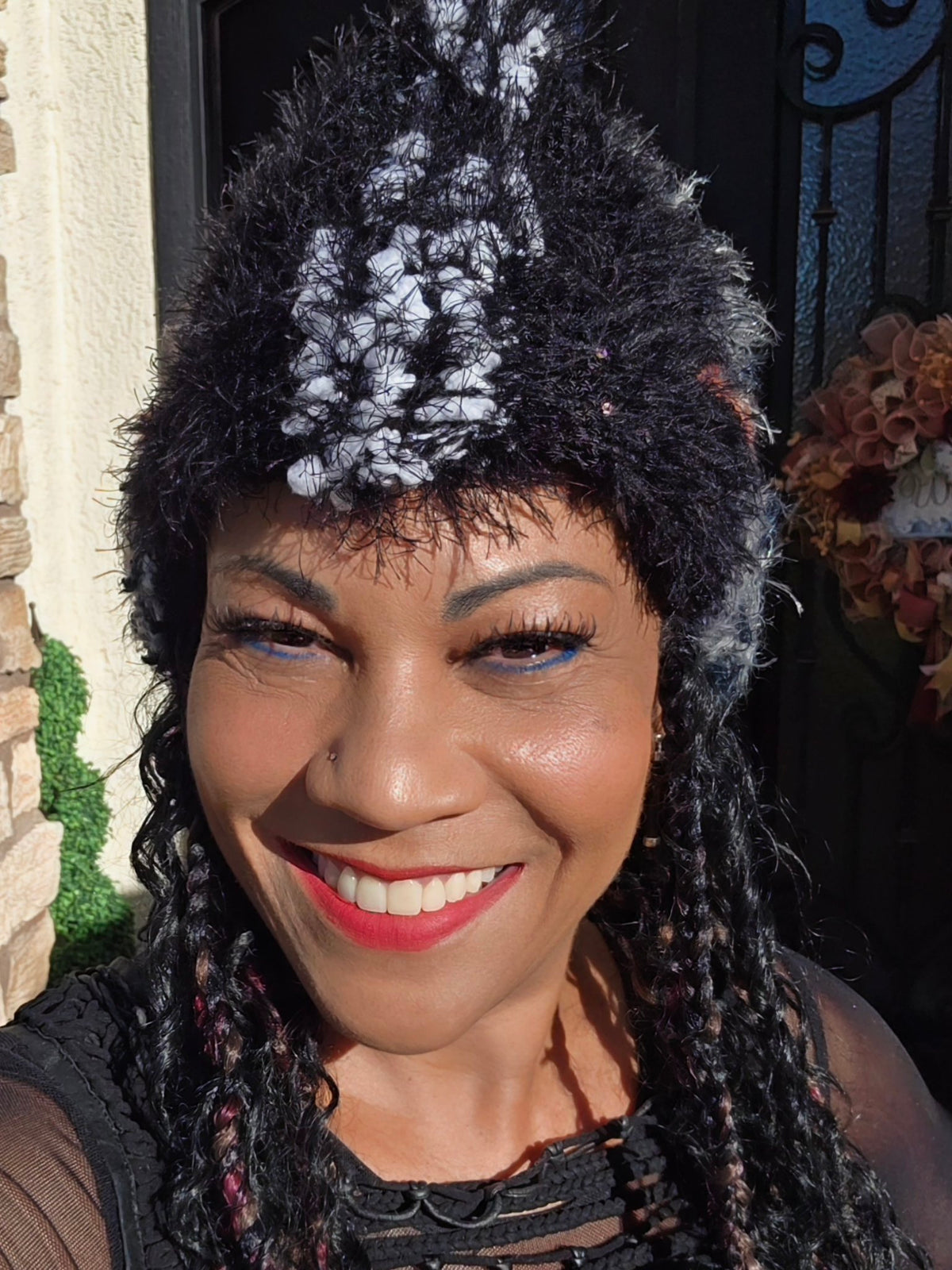 Confetti Queen crown hat worn, earlier shot