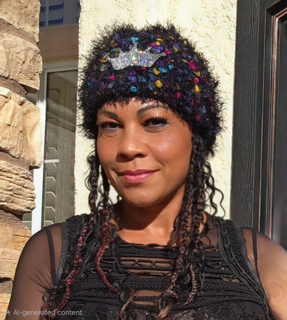 Confetti Queen crown hat worn, front view