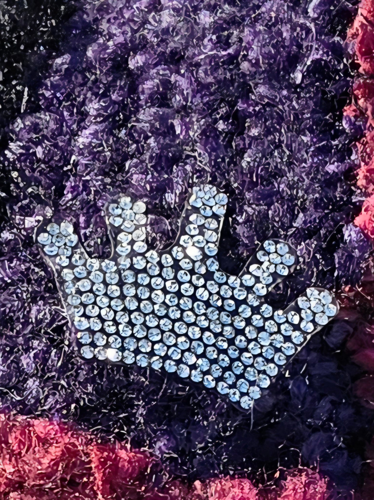 Close-up of the rhinestone crown applique on the Amethyst Queen Hat